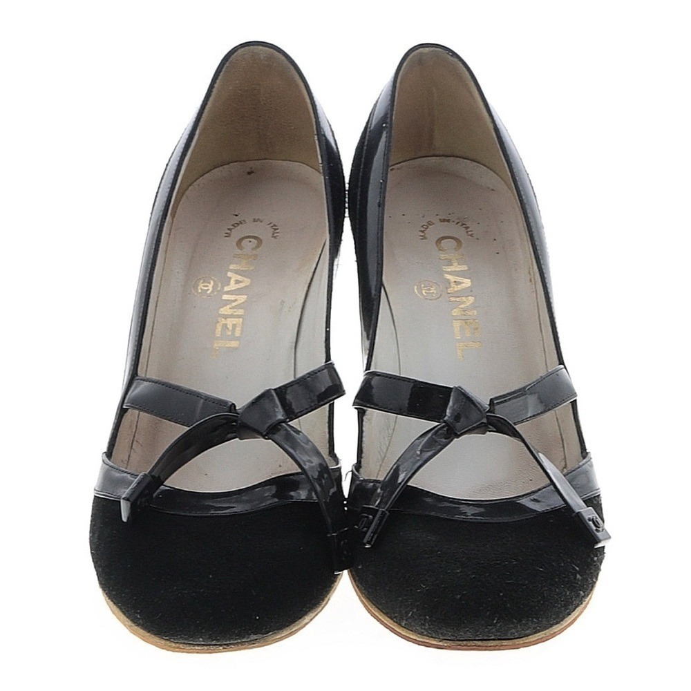 CHANEL CC Logo Vintage Two Tone Mary Jane Heel, Suede, Patent Leather, EU 37.5 - Picture 2 of 16